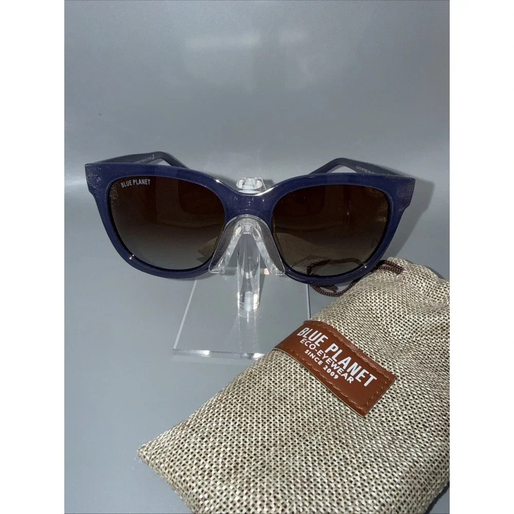 Blue Planet Eco Authentic Sunglasses Acacia Blue Frames/Black Lens- includes Bag